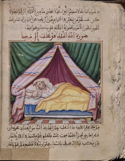 "CONSOLACIONES EN EL ENTRETENIMIENTO DE CALIFAS Y REYES"MAN ARABE 528-FOL 65V-SULTANA EN LA CAMA-S X
SAN LORENZO DEL ESCORIAL, MONASTERIO-BIBLIOTECA
MADRID