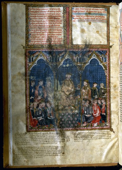 ALFONSO X EL SABIO 1221/84
Y.I.2-CRONICA GENERAL-F1V-REY ALFONSO X CON 16 COLABORADORES CABALLEROS Y CLERIGOS-S XIII
SAN LORENZO DEL ESCORIAL, MONASTERIO-BIBLIOTECA
MADRID