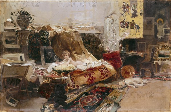 Sorolla, Le fils de Fortuny dans l'atelier du peintre