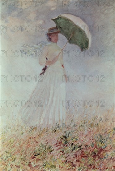 Monet, Essai de figure en plein air : femme à l'ombrelle tournée vers la droite