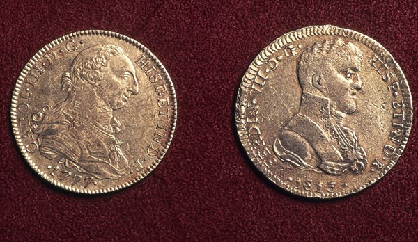 MONEDAS DE ORO DE FERNANDO VII Y CARLOS III