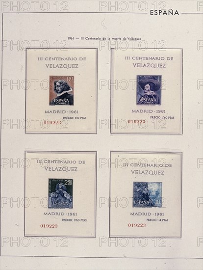 Album de timbres avec quatre vignettes de Vélasquez