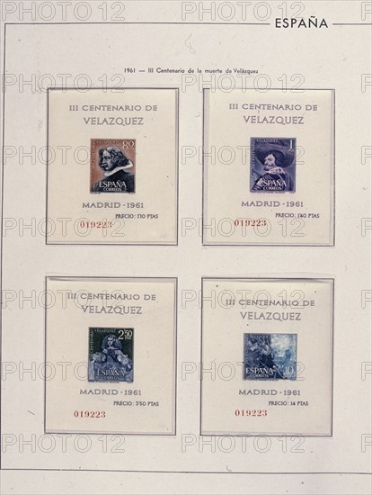 Stamp album with four vignettes of Velázquez