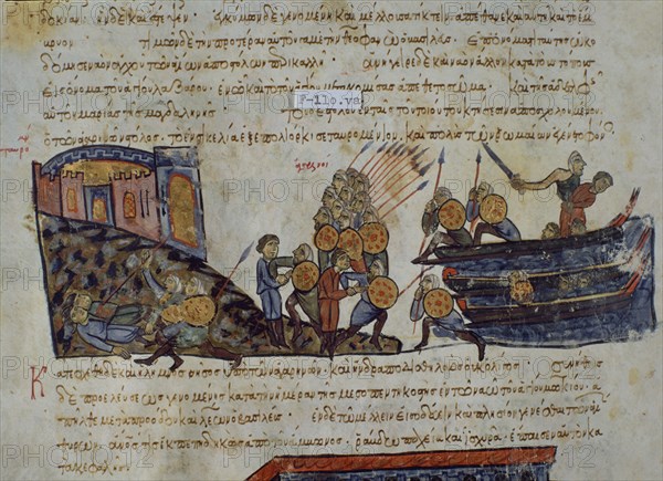 SKYLLITZES
HISTORIA MATRITENSIS-CRONICA BIZANTINA F110 V CONQUISTA DE TAUROMENION POR LOS ARABES
MADRID, BIBLIOTECA NACIONAL
MADRID