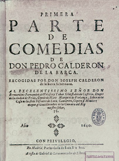 CALDERON DE LA BARCA P 1600-81
PRIMERA PARTE DE LAS COMEDIAS
This image is not downloadable. Contact us for the high res.
