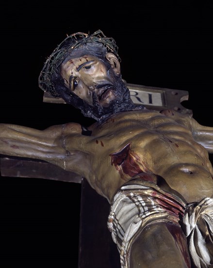 BERRUGUETE ALONSO 1488/1561
DET-CRISTO CRUCIFICADO-CALVARIO QUE CORONABA EL RETABLO DE SAN BENITO 1526- MANIERISMO ESPAÑOL
VALLADOLID, MUSEO NACIONAL DE ESCULTURA-INTERIOR
VALLADOLID