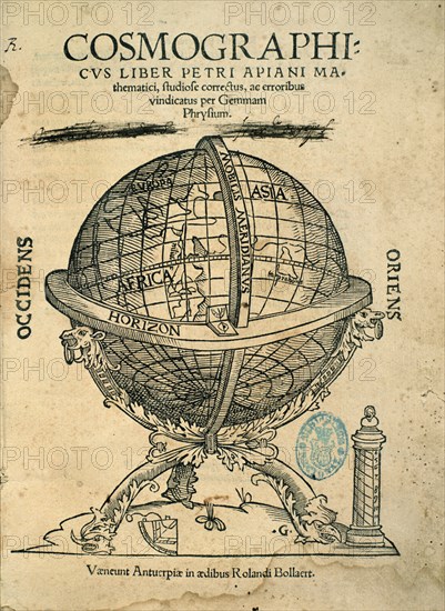 APIANO PEDRO 1495-1552
COSMOGRAPHIA 1524. PORTADA. ESFERA TERRESTRE-PORTADA. LIBRO CIENTIFICO S XVI
MADRID, BIBLIOTECA NACIONAL
MADRID