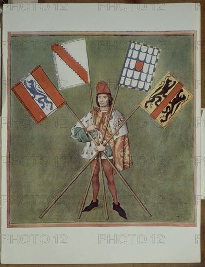 ANJOU RENE DE 1408/90
TORNEO-EL REY DE ARMAS SUJETA LAS 4 BANDERAS