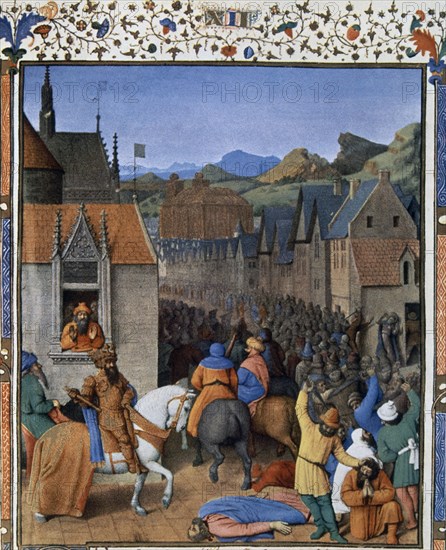 MINIATURA-ENTRADA DEL REY TOLOMEO EN JERUSALEM 1470