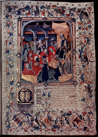 MARTORELL BERNAT 1400?/50
MANUSCRITO ILUMINADO- LIBRO DE LOS USATGES - MARIA DE ARAGON Y SUS CONSEJEROS
BARCELONA, MUSEO HISTORICO
BARCELONA
This image is not downloadable. Contact us for the high res.