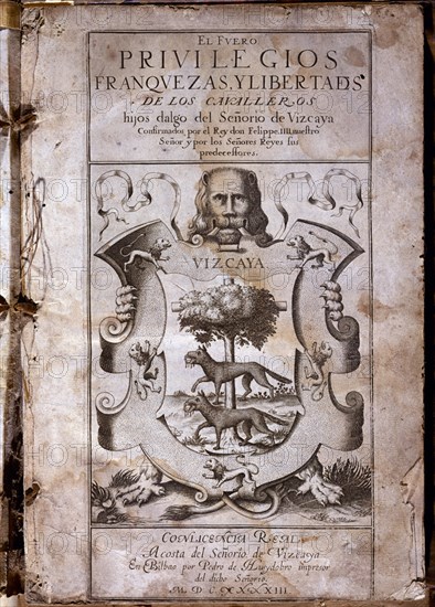 FUEROS DE VIZCAYA - 1643 - PRIVILEGIOS FRANQUEZAS Y LIBERTADES DE LOS CABALLEROS SEL SEÑORIO DE VIZC
AZCOITIA, COLECCION URIA
GUIPUZCOA