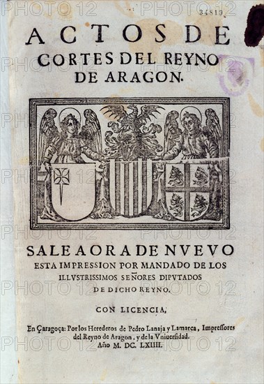 ACTOS DE CORTES DEL REINO DE ARAGON 1664
MADRID, SENADO-BIBLIOTECA
MADRID