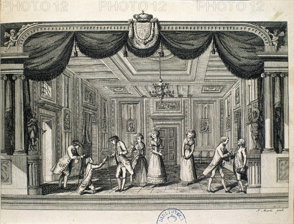 GRABADO-EL RIVAL DE SU AMO-AÑO 1791- ESCENA TEATRAL -
MADRID, BIBLIOTECA NACIONAL
MADRID