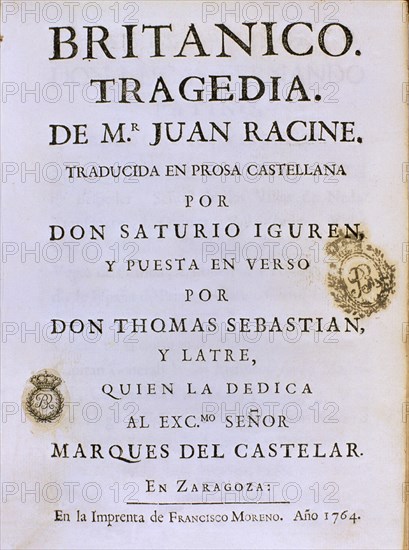 RACINE J
BRITANICO TRAGEDIA 1764
MADRID, BIBLIOTECA NACIONAL
MADRID