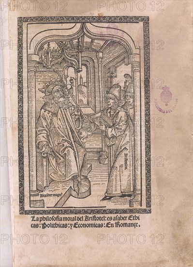 ARISTOTELES 384/322 AC
GRABADO DEL LIBRO FILOSOFIA MORAL DE ARISTOTELES
MADRID, SENADO-BIBLIOTECA
MADRID