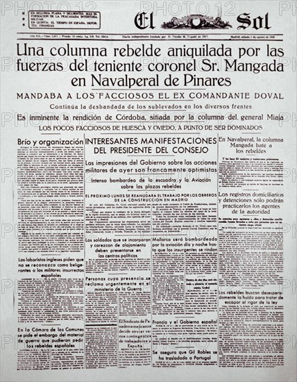 Journal "El Sol" : Incidents de guerre : Navalperal de Pinares (Ávila)