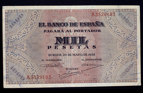 1938 Thousand Pesetas Note