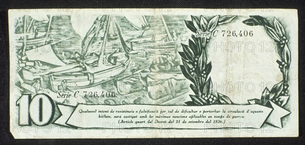 1930 Ten Peseta Note Issued in Catalunya