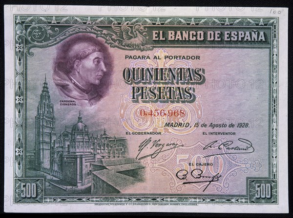 Five Hundred Peseta Note from the Bank of Spain