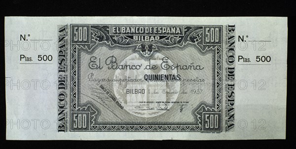 Chèque de cinq cents pesetas de la Banque d'Espagne