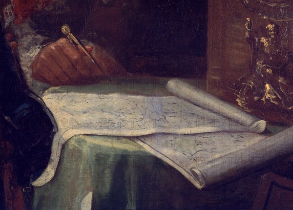 Goya, José Moñino y Redondo, count of Floridablanca: detail of map and compass