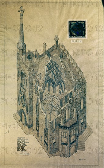 Gaudi, Vue axonométrique de la maison Bellesguard