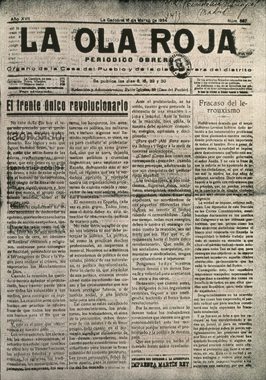 PERIODICO OBRERO"OLA ROJA" 1933 VIVA EL PRIMERO DE MAYO
MADRID, HEMEROTECA MUNICIPAL
MADRID