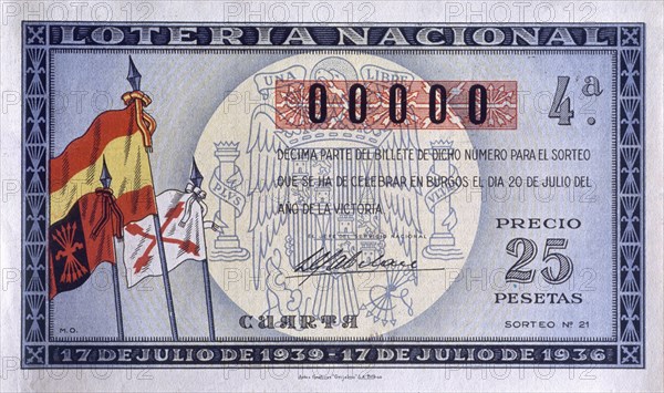 BILLETE LOTERIA SORTEO BURGOS 1939 EDICION 4
MADRID, COLECCION PARTICULAR
MADRID