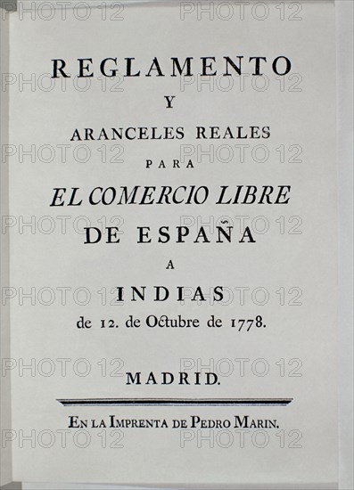 REGLAMENTO PARA LIBRE COMERCIO DE ESPAÑA E INDIAS-12/10/1778
