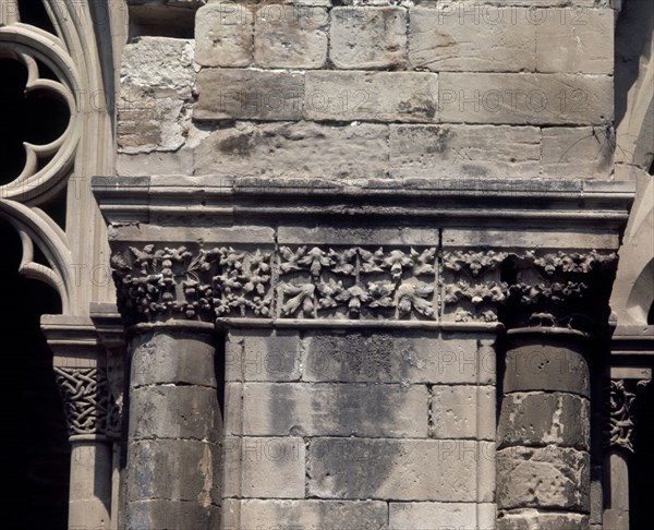 CLAUSTRO S XIV-DETALLE DE FRISO CON DECORACION VEGETAL-ARQUITECTURA GOTICA CATALANA
LERIDA, CATEDRAL VIEJA
LERIDA