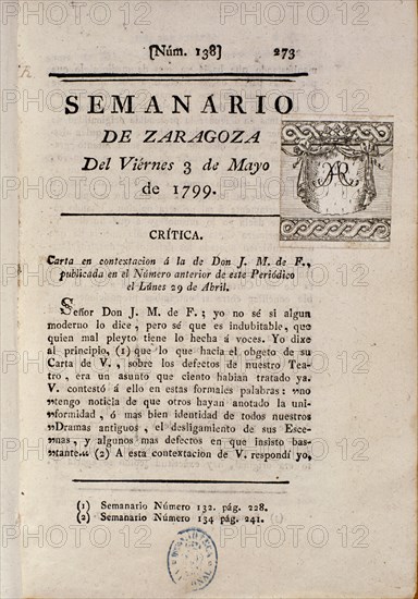 SEMINARIO ZARAGOZA 1799  SIG D 5178
MADRID, BIBLIOTECA NACIONAL DIARIOS
MADRID

This image is not downloadable. Contact us for the high res.
