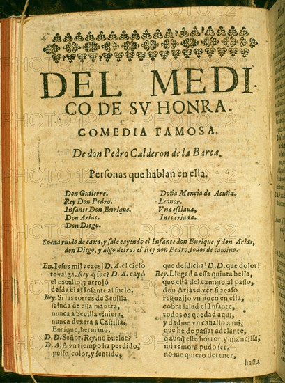 CALDERON DE LA BARCA P 1600-81
PORTADA DE LA OCTAVA PARTE DE LAS COMEDIAS-SIG 1847-DEL MEDICO DE SU HONRA
MADRID, BIBLIOTECA NACIONAL TEATRO
MADRID
This image is not downloadable. Contact us for the high res.