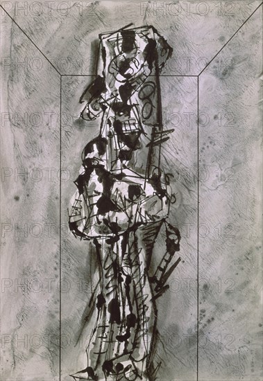 SAURA ANTONIO 1930-98
INTERIOR 1966-TINTA CHINA/PAPEL 90X63 CM
BARCELONA, BANCO URQUIJO
BARCELONA