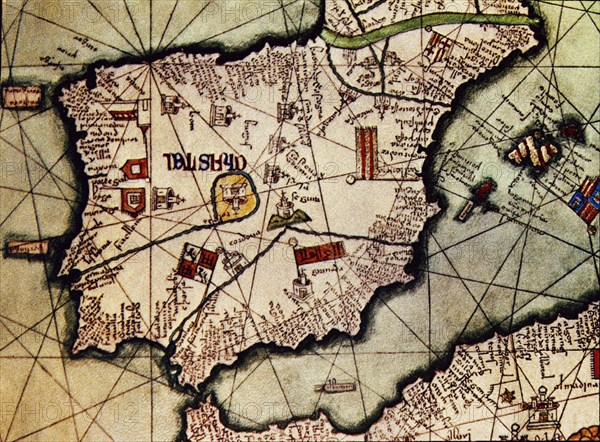 CRESQUES ABRAHAM 1325-1387
ATLAS-MAPA DE ESPANA- AÑO 1375 -
PARIS, BIBLIOTECA NACIONAL
FRANCIA