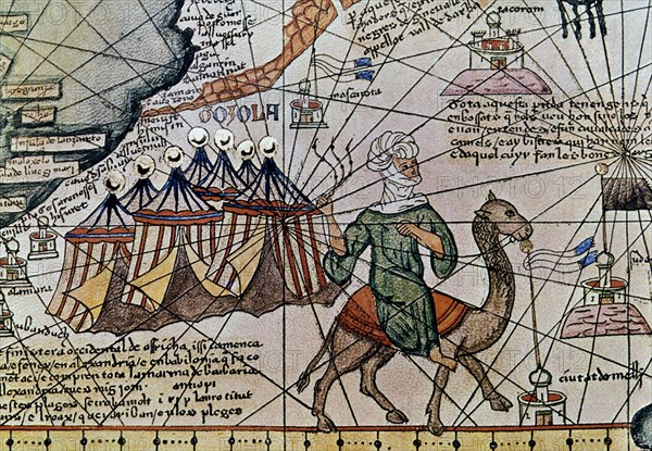 CRESQUES ABRAHAM 1325-1387
ATLAS-DET CAMPAMENTO AFRICANO - 1375 -
PARIS, BIBLIOTECA NACIONAL
FRANCIA