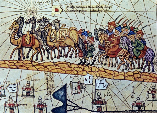 CRESQUES ABRAHAM 1325-1387
ATLAS-DETALLE DE CARAVANA- AÑO 1375 -
PARIS, BIBLIOTECA NACIONAL
FRANCIA