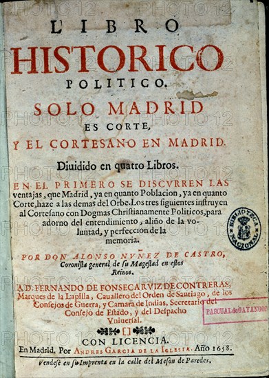 NUÑEZ DE CASTRO
LIBRO HISTORICO POLITICO SOLO MADRID
MADRID, BIBLIOTECA NACIONAL PISOS
MADRID