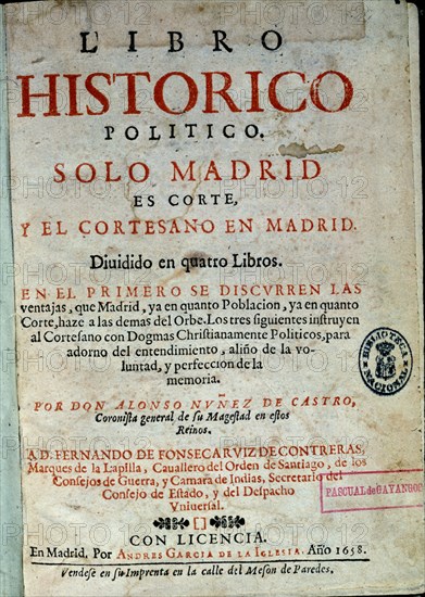 NUÑEZ DE CASTRO
LIBRO HISTORICO POLITICO SOLO MADRID
MADRID, BIBLIOTECA NACIONAL PISOS
MADRID