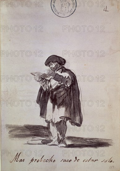 Goya, satyrical drawing (I gain more when I am alone)