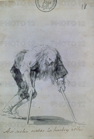 Goya, satyrical drawing (Thus the useful men end up their days)