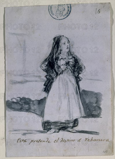 Goya, dessin satyrique (Celle-ci prétend au destin de femme)