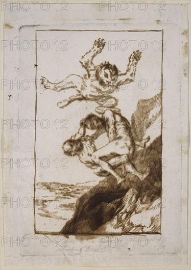 Goya, drawing (From the highest of their flights, the arrogant witches rush forward)