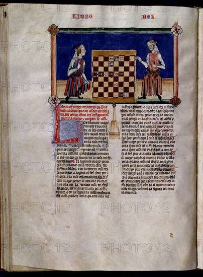 ALFONSO X EL SABIO 1221/84
T.I.6-LIBRO DE LOS JUEGOS-F52V-JUGADORES DE AJEDREZ VESTIDOS CON TRAJES HECHOS A TIRAS
SAN LORENZO DEL ESCORIAL, MONASTERIO-BIBLIOTECA
MADRID
This image is not downloadable. Contact us for the high res.