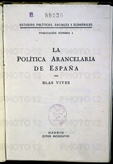 VIVES BLAS
POLITICA ARANCELARIA PORTADA SIG V-C-961 N14
MADRID, BIBLIOTECA NACIONAL PISOS
MADRID