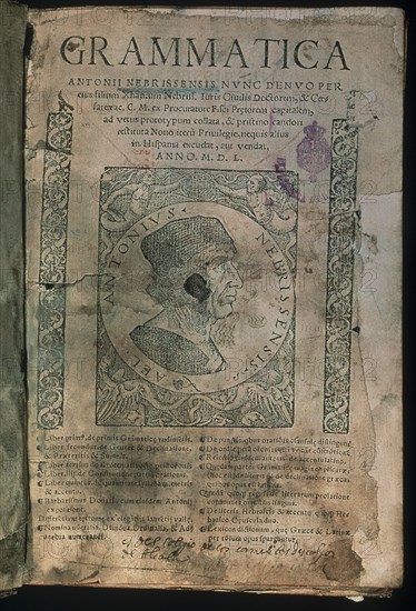 NEBRIJA ANTONIO 1441/1522
GRAMATICA DE 1550 - PORTADA
MADRID, SENADO-BIBLIOTECA
MADRID