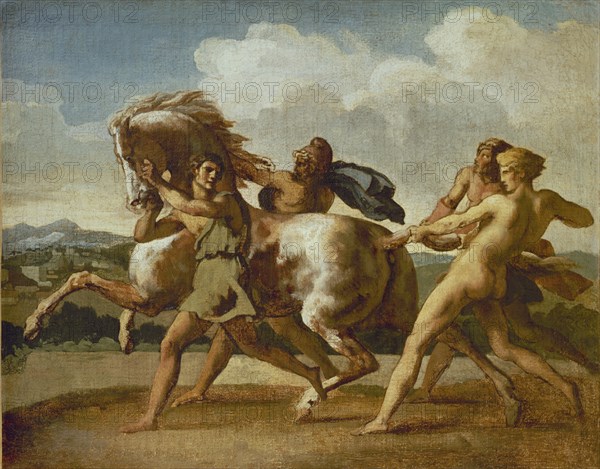 GERICAULT, THEODORE. CABALLO SUJETADO POR ESCLAVOS - SIGLO XIX