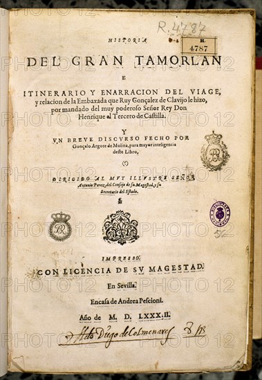 HISTORIA DEL GRAN TAMERLAN Y VIAJE DE RUY G DE CLAVIJO
MADRID, BIBLIOTECA NACIONAL RAROS
MADRID