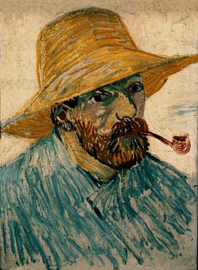 Van Gogh, Self-Portrait with Pipe and Straw Hat