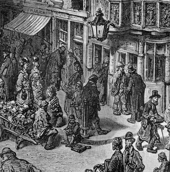 DORE GUSTAVE 1832-1883
GRABADO - POBREZA EN LAS CALLES DE LONDRES HACIA 1870