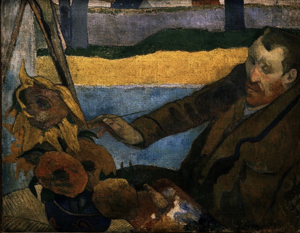 GAUGUIN, PAUL. RETRATO DE VAN GOGH PINTANDO LOS GIRASOLES